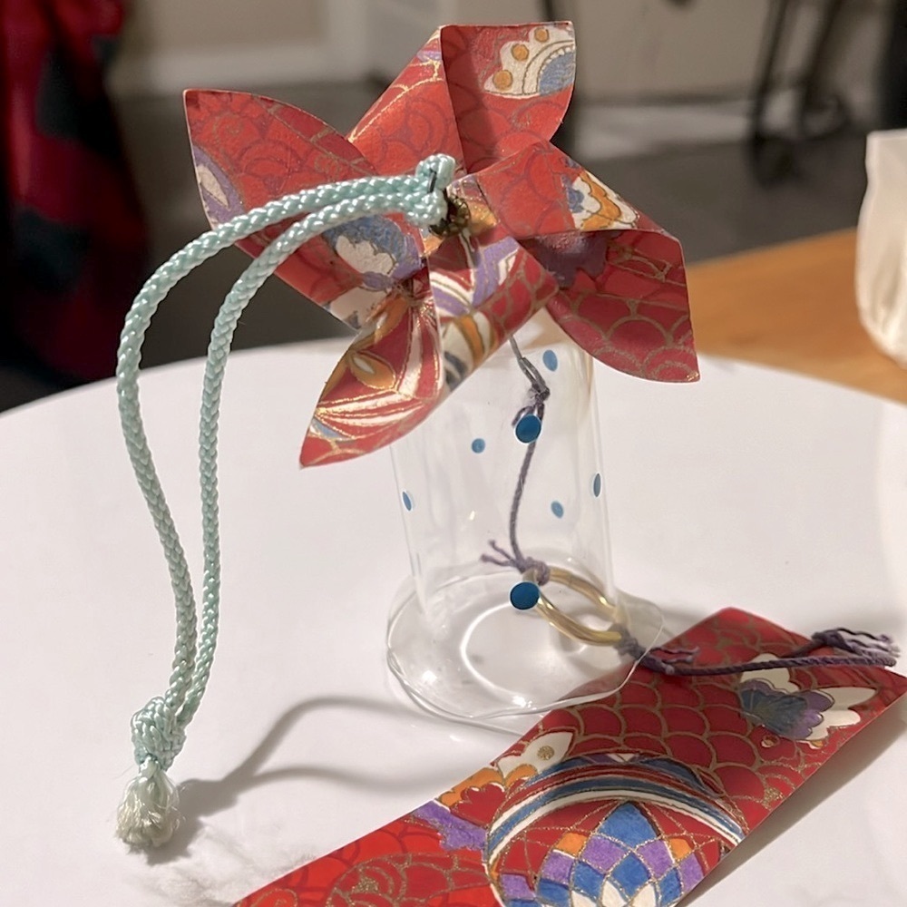 Vintage Japanese Origami Red Pinwheel wind chime